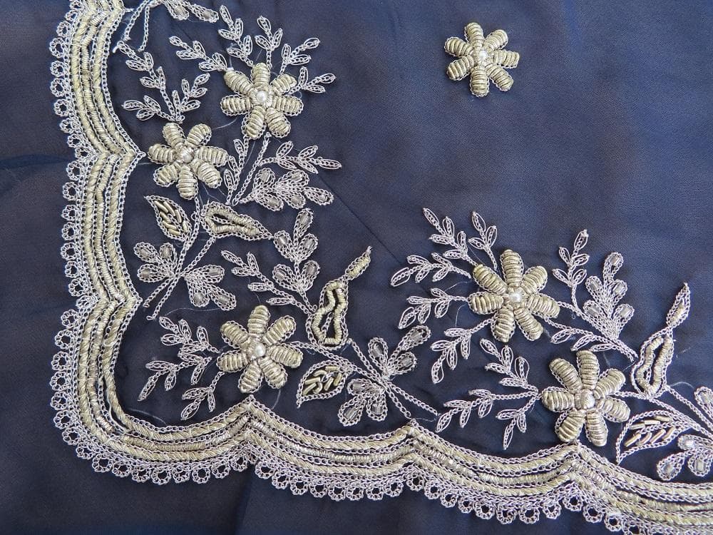 希少 美しいザリワーク アンティーク サリー チョリ ペチコート セット 刺繍