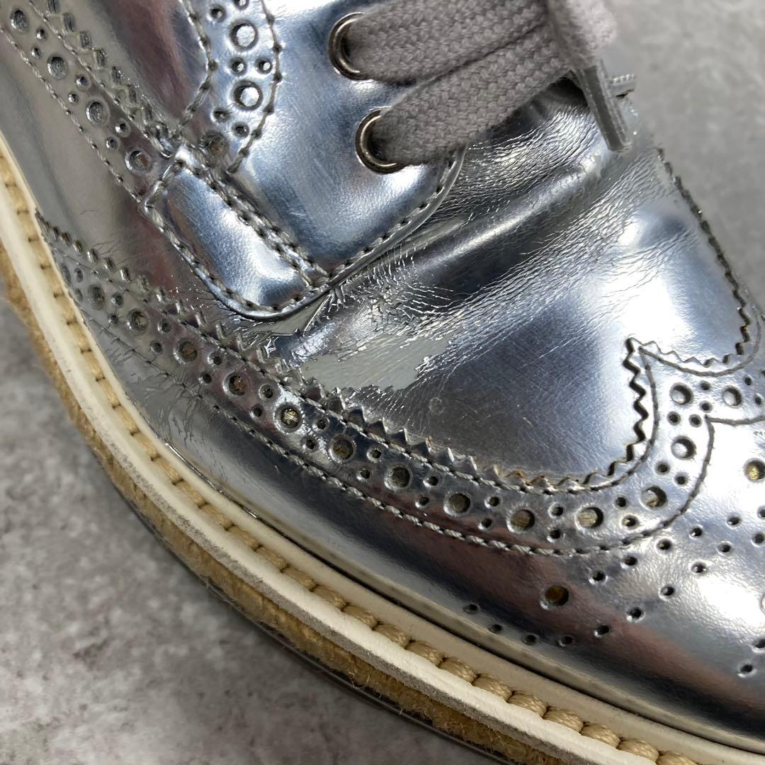 PRADA プラダ　プラットフォーム　レザーシューズ　シルバー　36 厚底