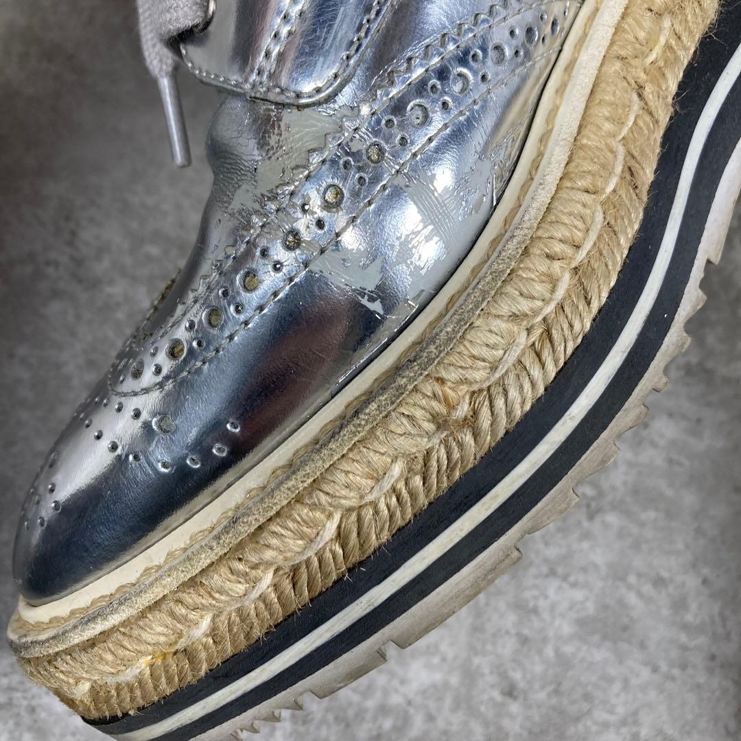 PRADA プラダ　プラットフォーム　レザーシューズ　シルバー　36 厚底