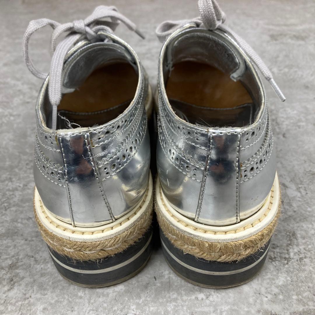 PRADA プラダ　プラットフォーム　レザーシューズ　シルバー　36 厚底