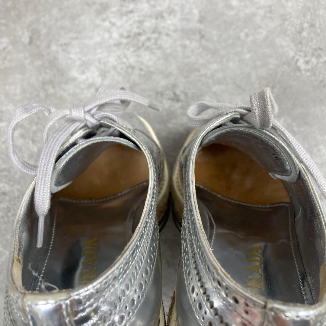 PRADA プラダ　プラットフォーム　レザーシューズ　シルバー　36 厚底