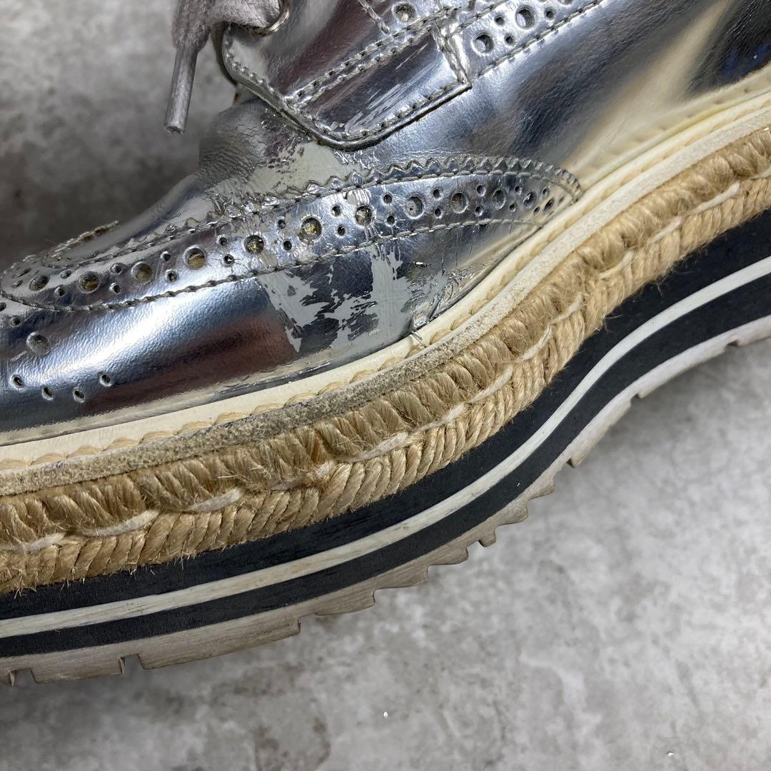 PRADA プラダ　プラットフォーム　レザーシューズ　シルバー　36 厚底
