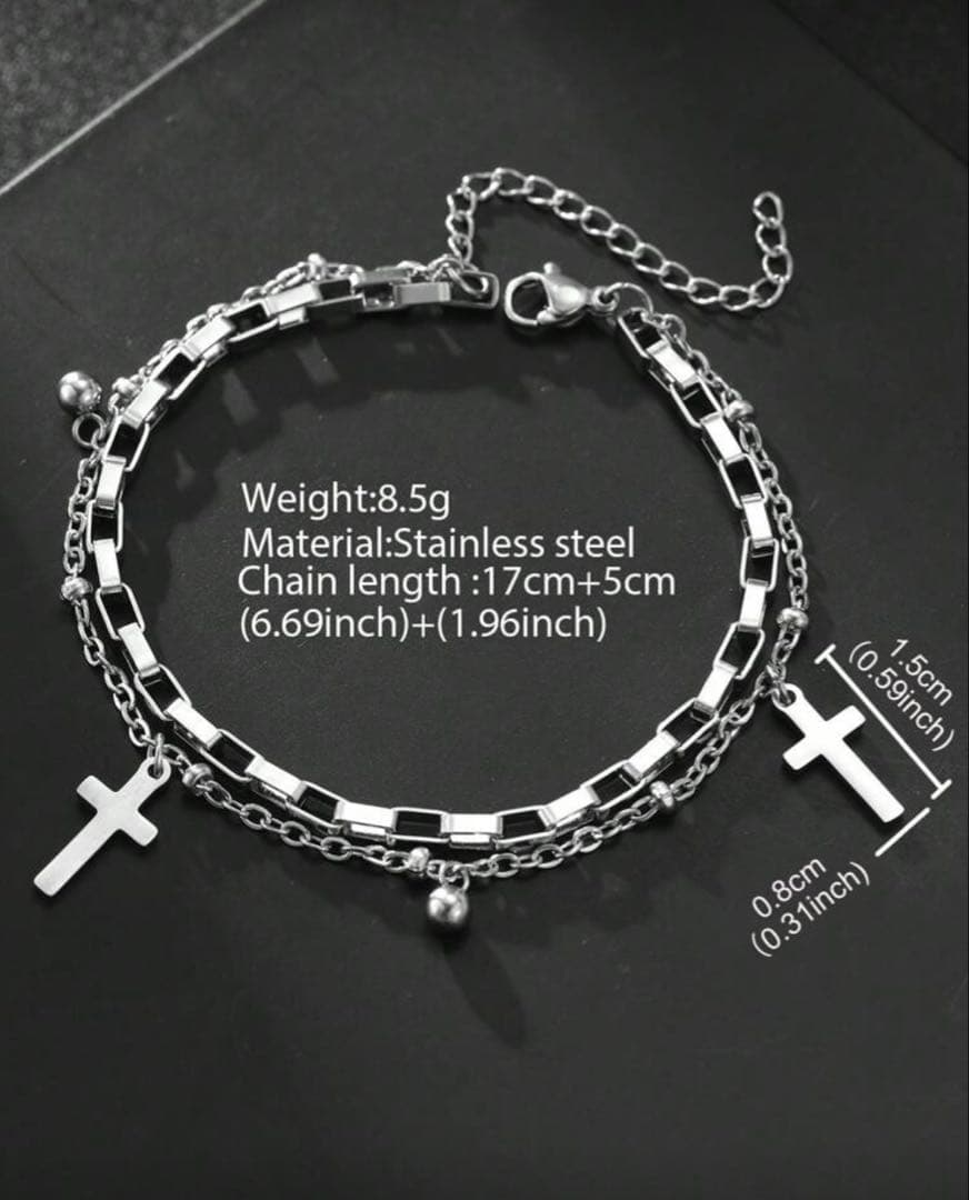 ラスト1点】シルバー クロスチャーム ブレスレット - メルカリ