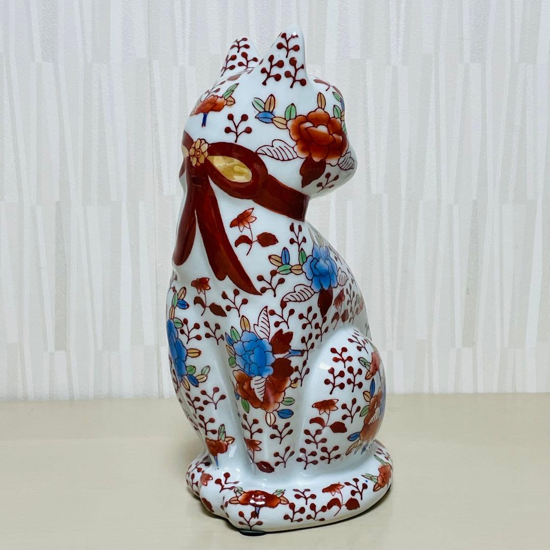 大型 古伊万里 金彩 色絵 猫 置物 陶器製 縁起物 アンティーク