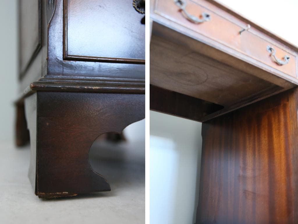 英国アンティーク木製両袖デスク/勉強机/テーブル/飾り棚/オフィス事務89-93