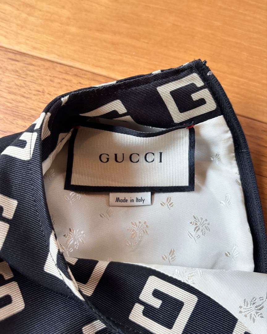 GUCCI 】美品！ミニワンピース ノースリーブ G柄 スクエア ベルト付き