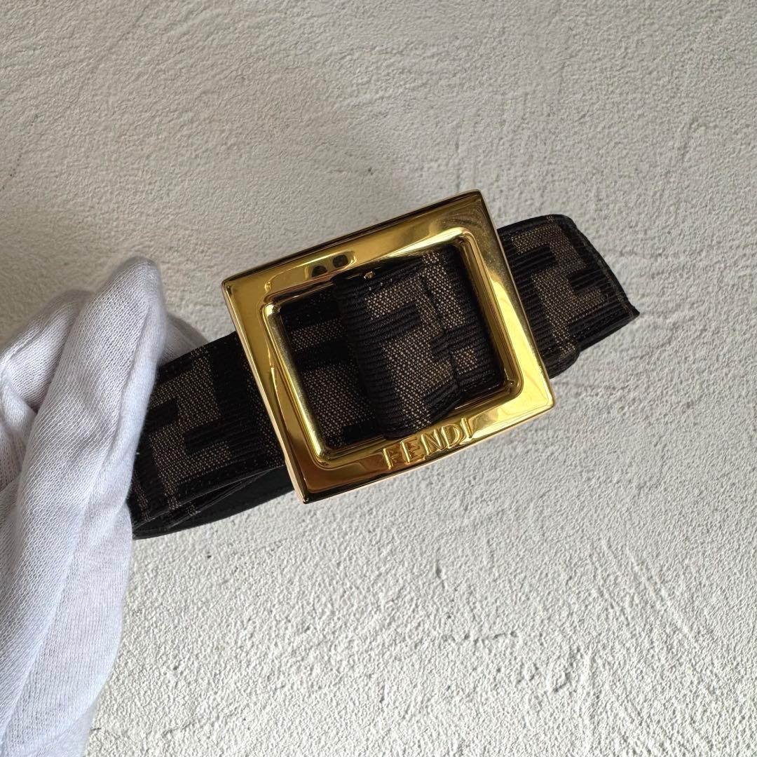 FENDI フェンディ ベルト FF柄 ズッカ柄 ズッキーノ ゴールド バックル