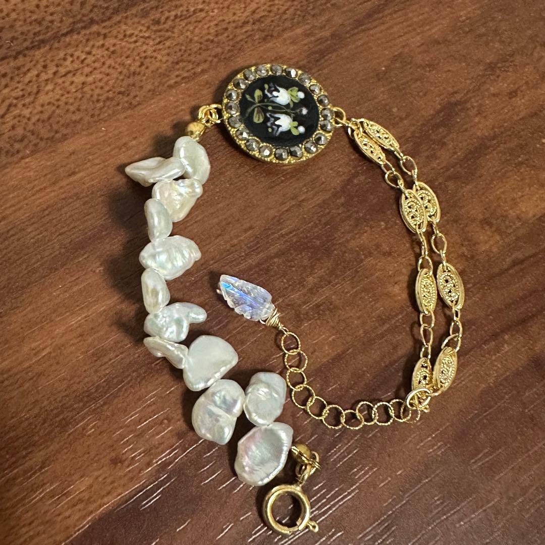 【もんじろう】ブレスレット アンティークボタン アクセサリー