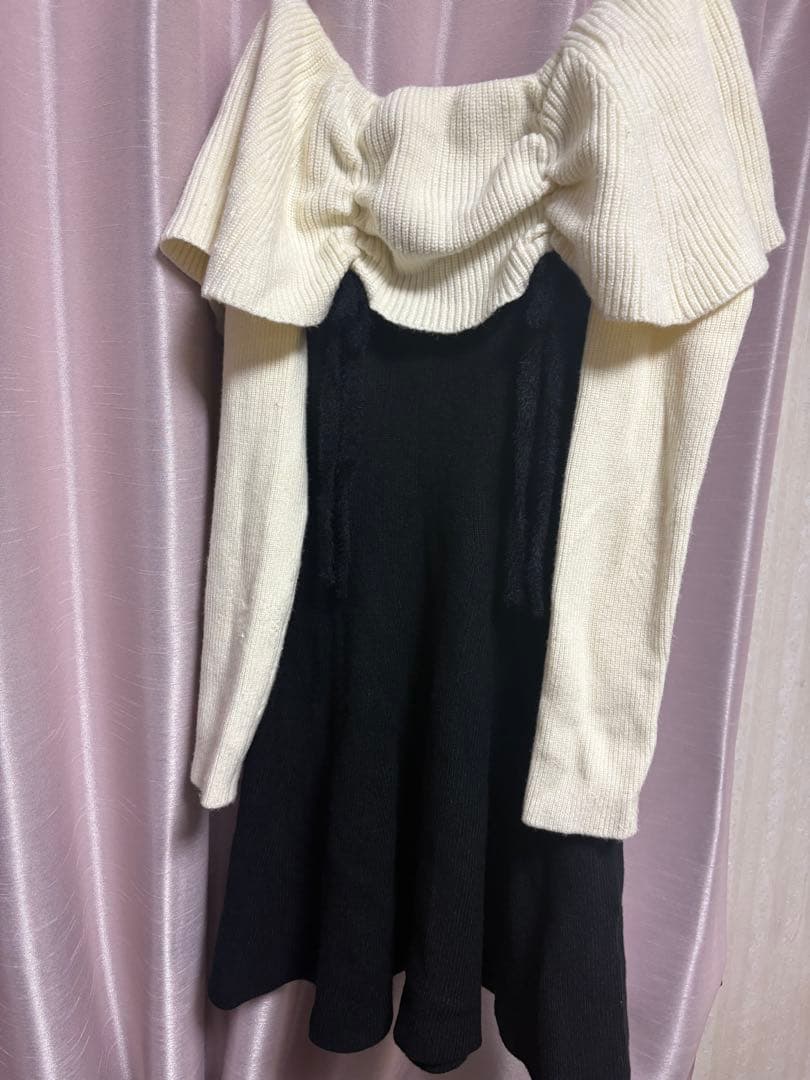 Meroir ミーロワール 配色オフショルニットワンピ ふーりー 古澤里紗