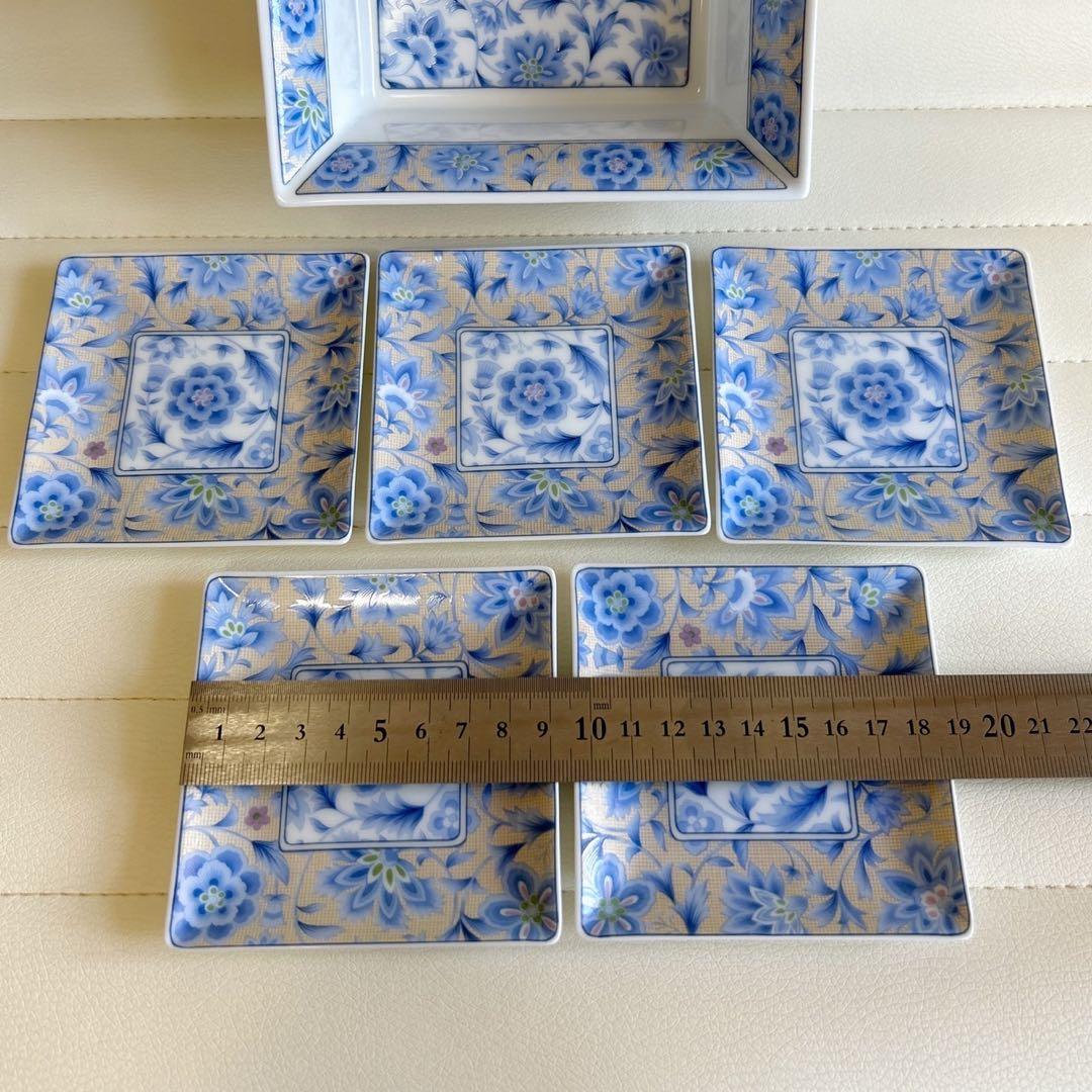 前畑陶器 庫山窯 角鉢 角皿 5枚セット 中鉢 小皿 取り皿 銀彩 色絵 和