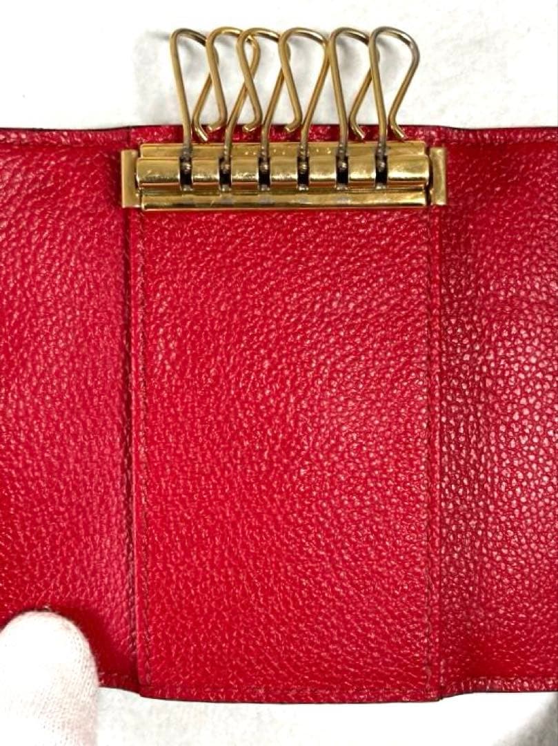 ルイヴィトン　モノグラム　アンプラント　レザー　6連キーケース　レッド