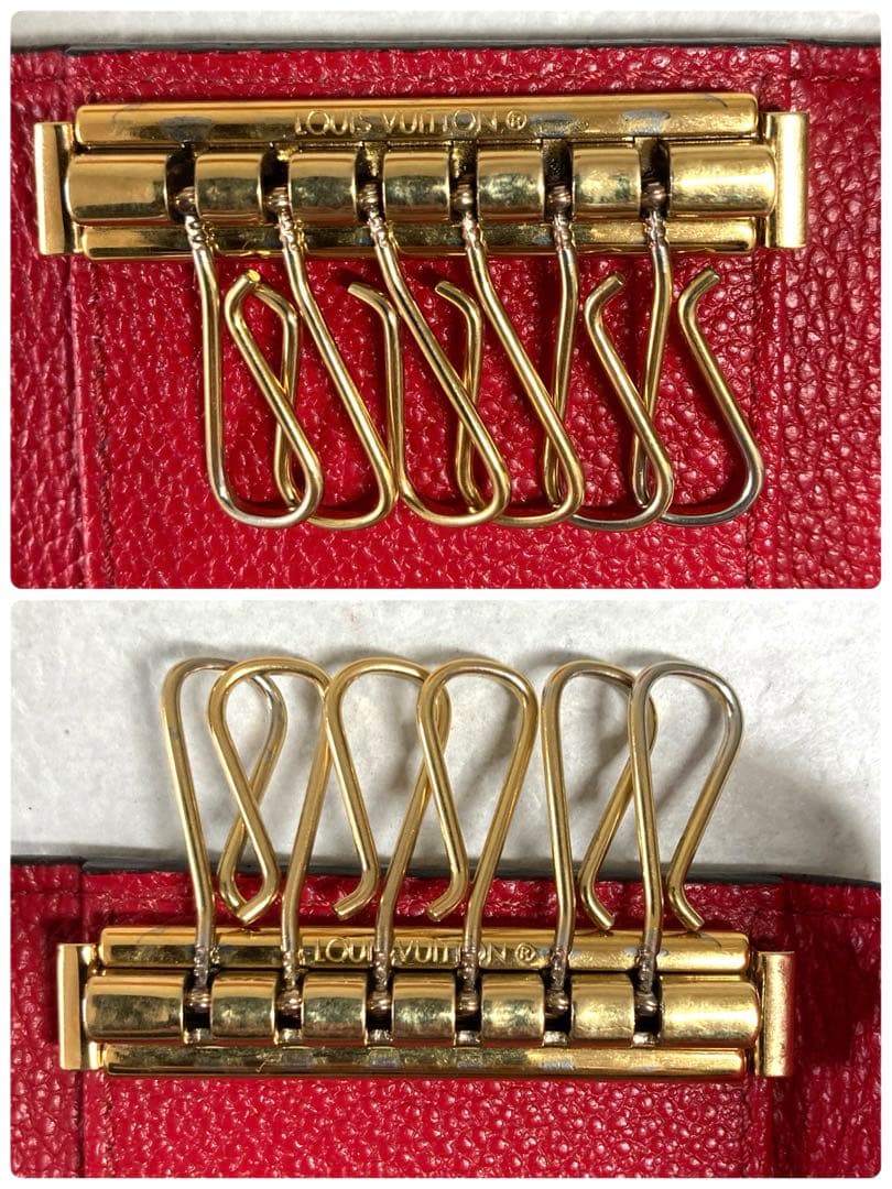 ルイヴィトン　モノグラム　アンプラント　レザー　6連キーケース　レッド