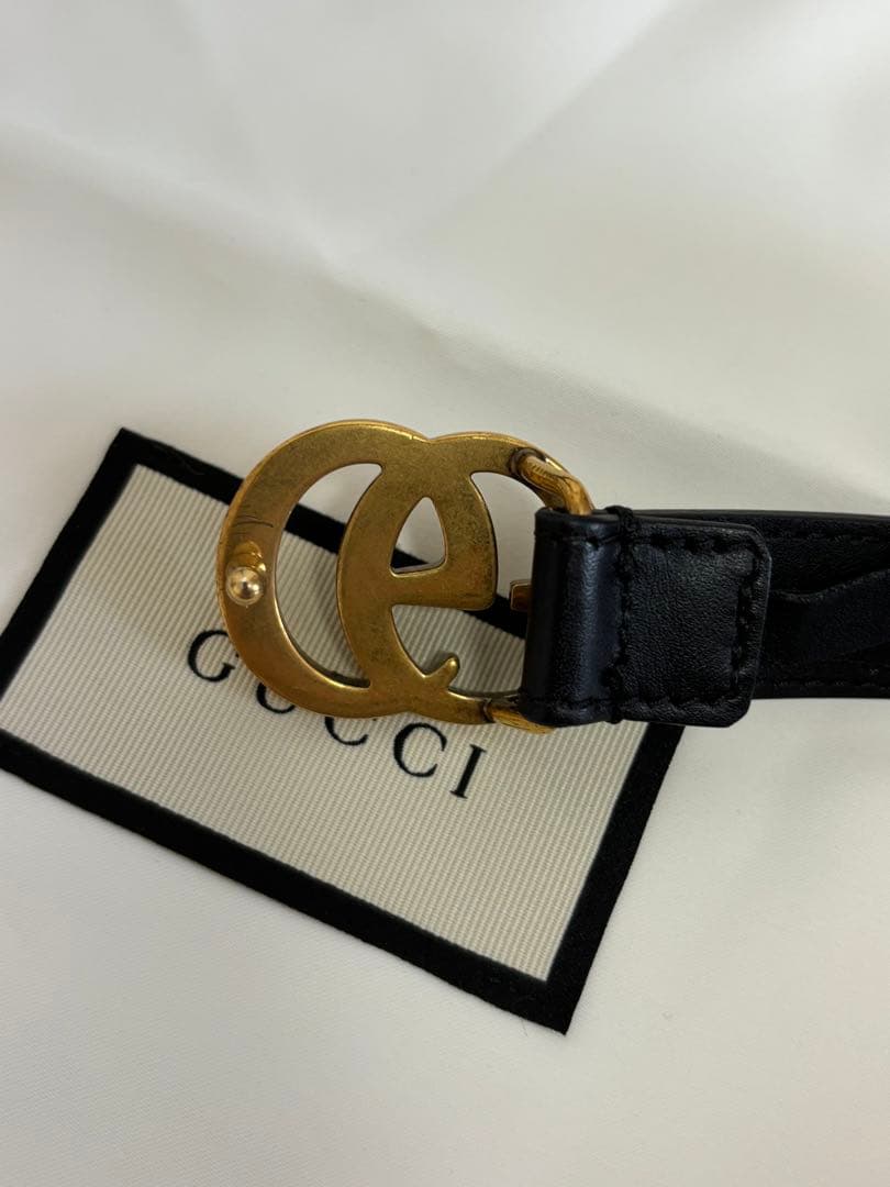 【美品】GUCCI ブラックレザー ベルト GGロゴ