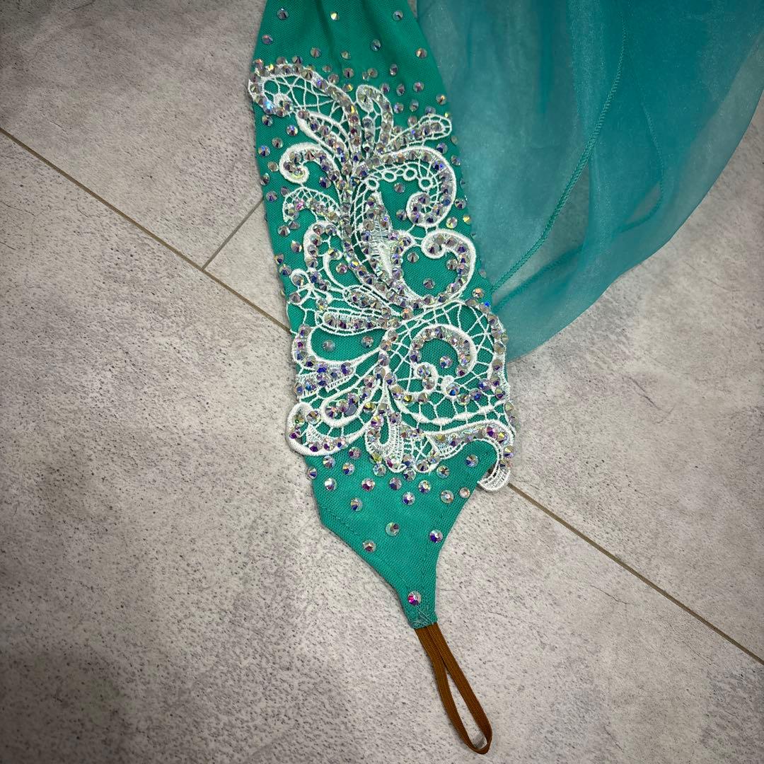 新品　社交ダンス　スタンダード　モダン　ドレス　衣装　水色　白　緑