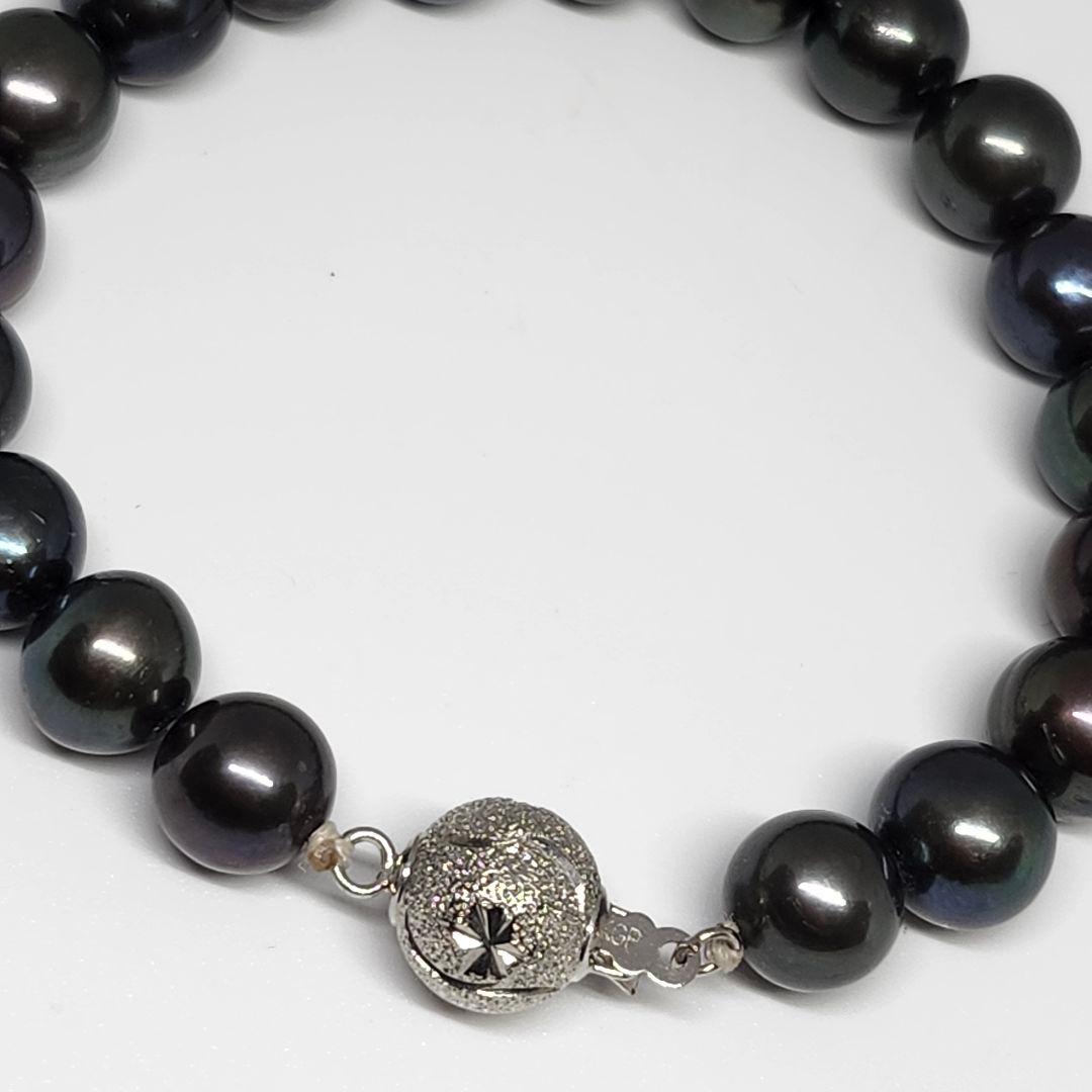高級 美品 真珠 黒蝶真珠 タヒチ産 ブレスレット ブラック レディース