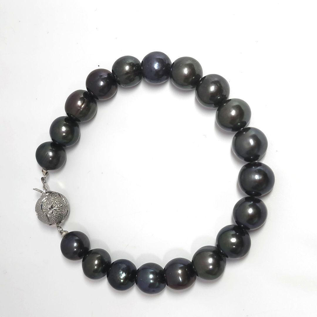 高級 美品 真珠 黒蝶真珠 タヒチ産 ブレスレット ブラック レディース