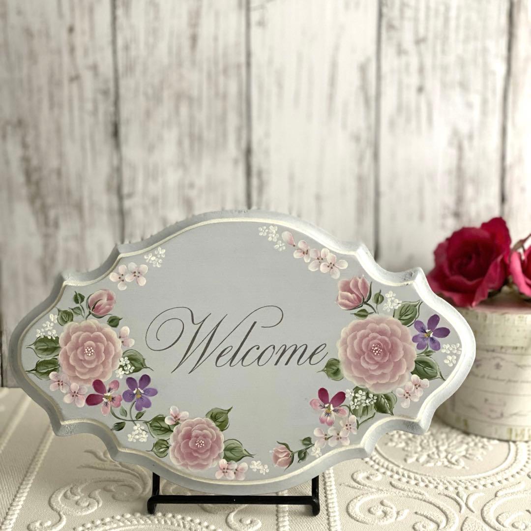 トールペイント作品 薔薇とすみれのウェルカムボード - メルカリ