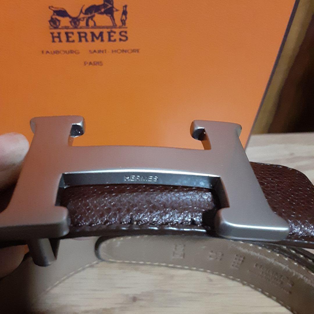 HERMES ブラウンレザー ベルト H型バックル