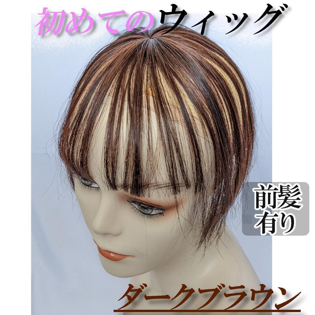 部分ウィッグ 前髪 ダークブラウン 茶 自然 エクステ 頭頂部 つむじ