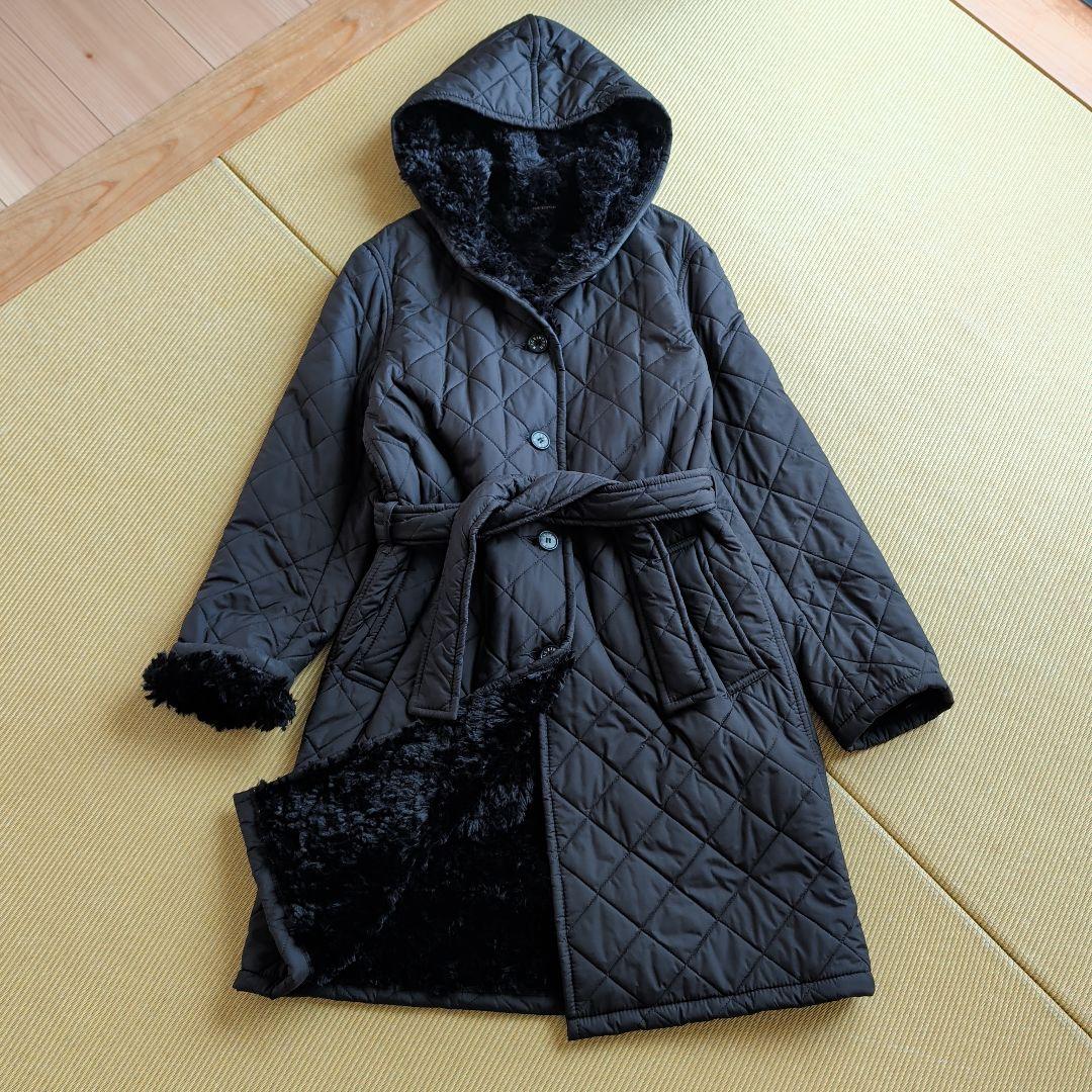 マッキントッシュ キルティング ボア コート ロング ベルト フード 34