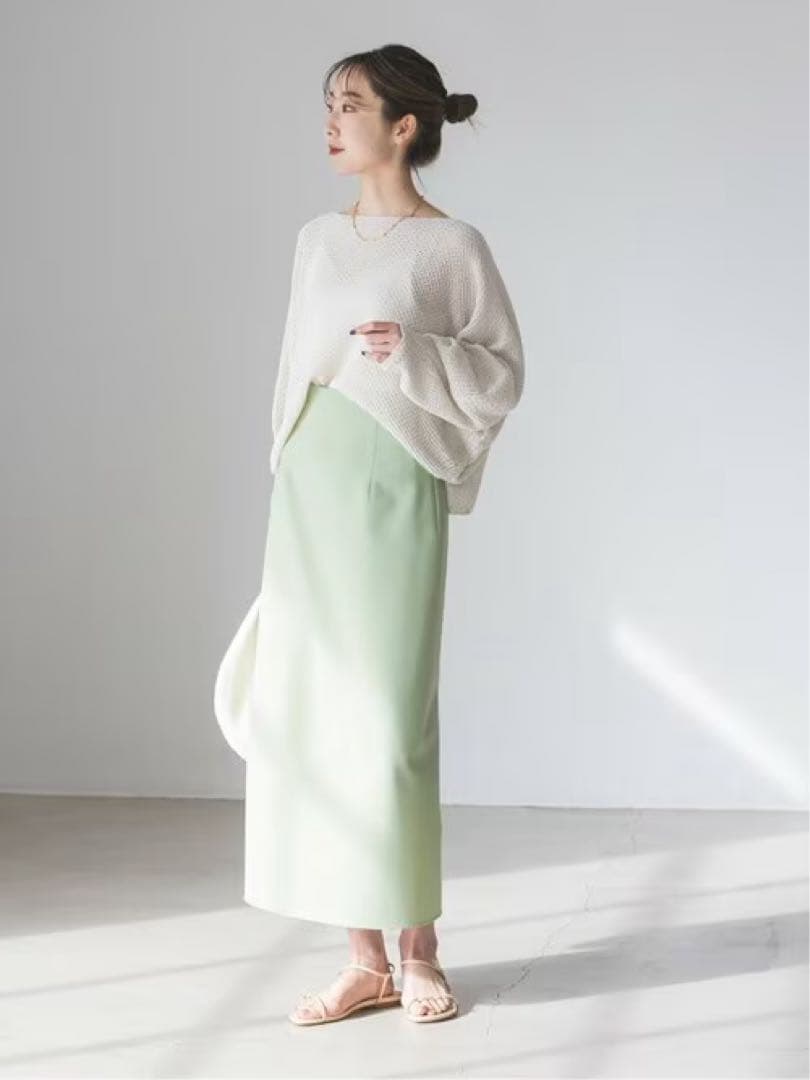 NOBLE ジャージーライクカラータイトスカート グリーン38 ブランド