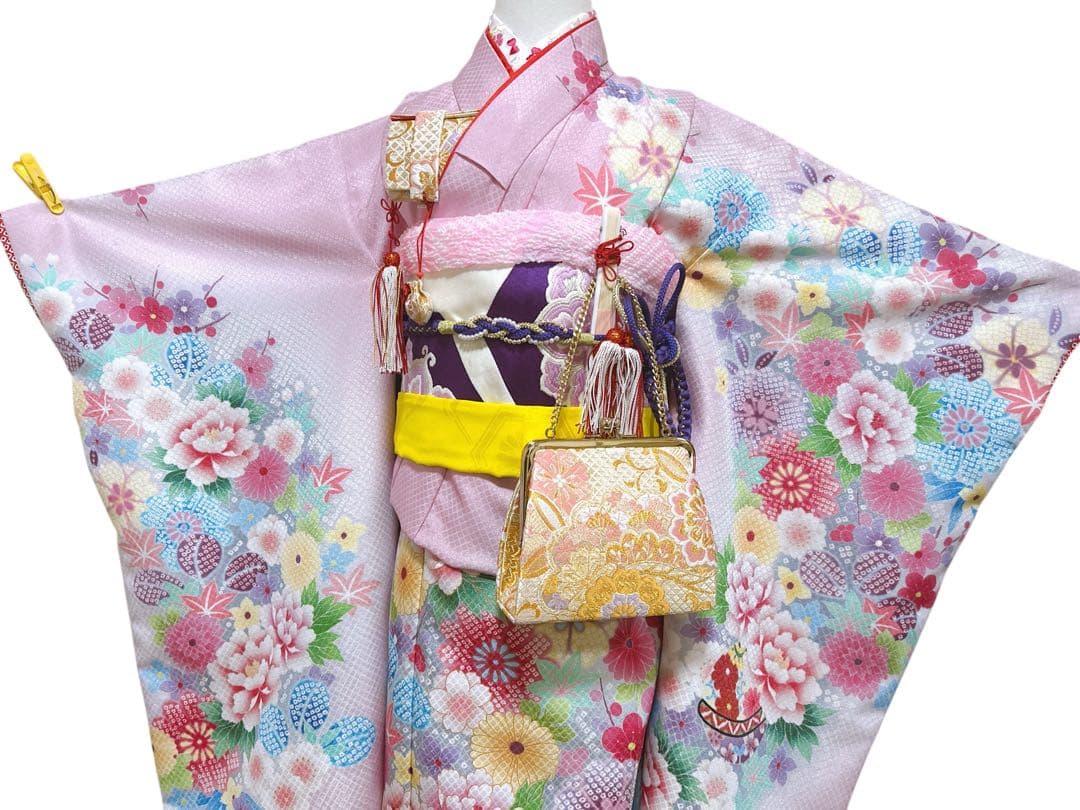 人気カラー♡七五三　7歳　女の子　紫系　ピンク系　パステル　パール付帯締め