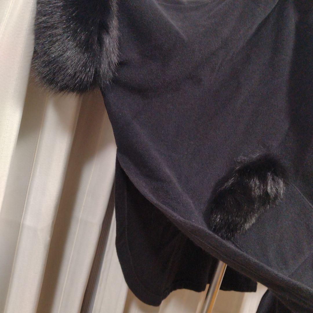 日本製✩ブルーフォックス✩アンゴラ＆ウール✩黒✩腕通し有✩マント✩ケープコート
