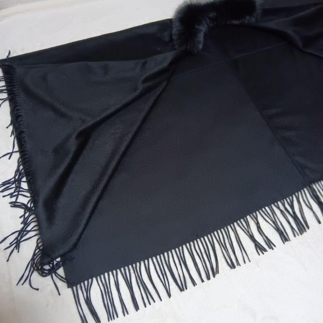 【カシミヤ100%】【ミンク・フォックスファー】tiedeur ポンチョ 黒 F