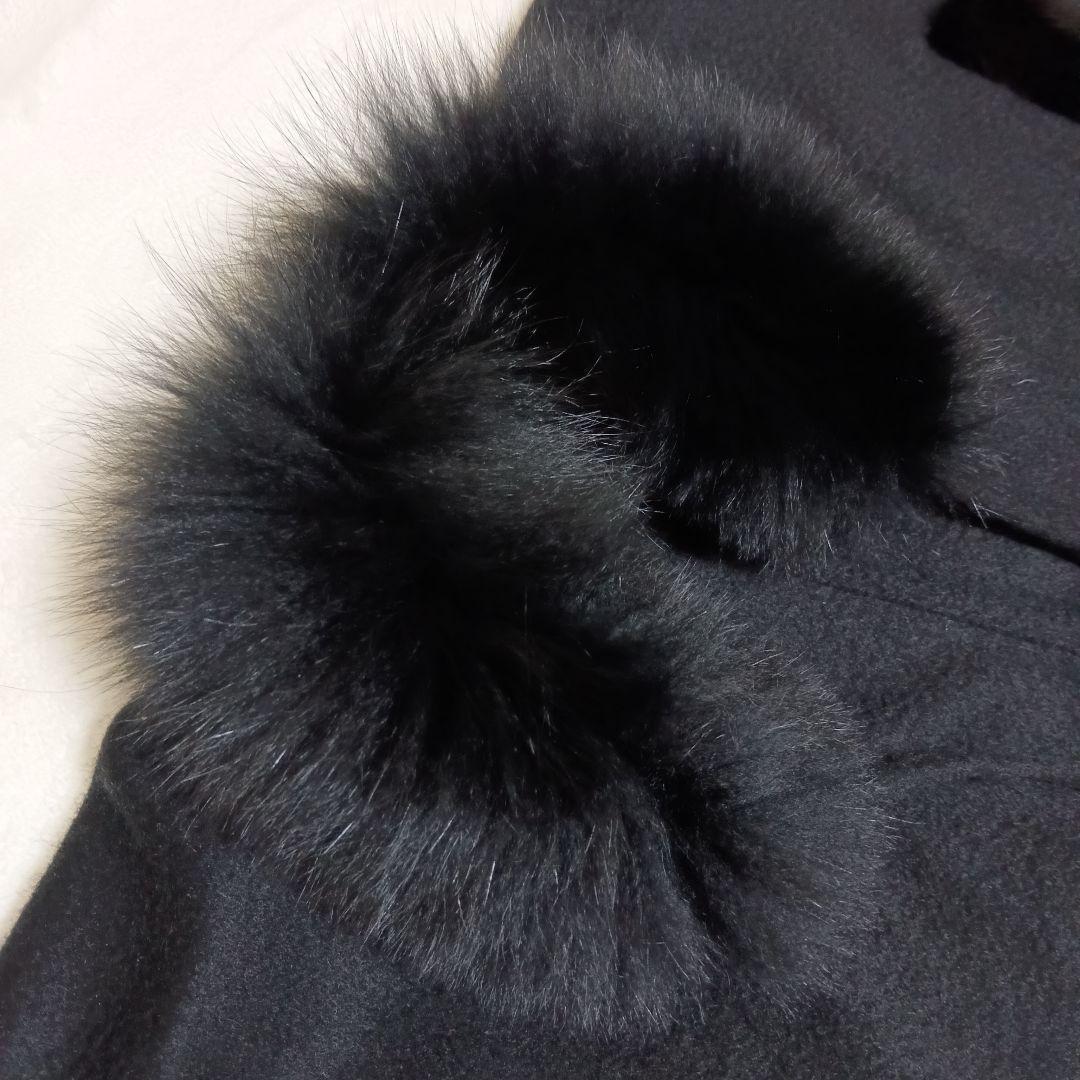 【カシミヤ100%】【ミンク・フォックスファー】tiedeur ポンチョ 黒 F