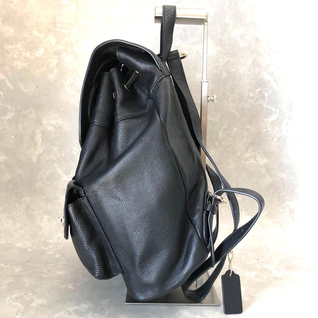 ☆極美品☆コーチ オールレザーリュック 黒 ゴールド フラップ
