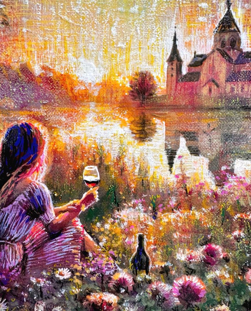 a*a様 絵画原画　《光を放つ湖畔》キラキラPower purple ご来光と乾