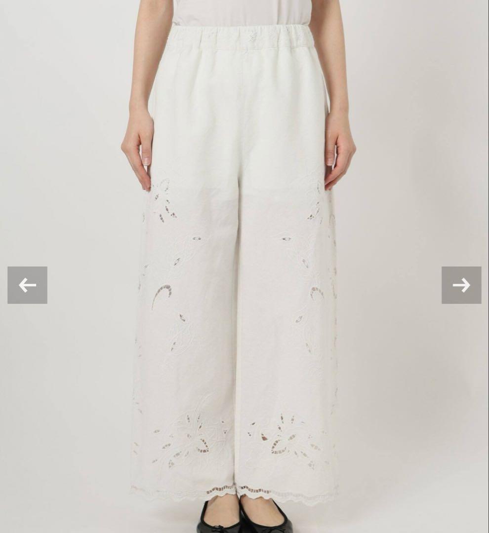 IENA /コットンリネンカットワークレース イージーパンツ