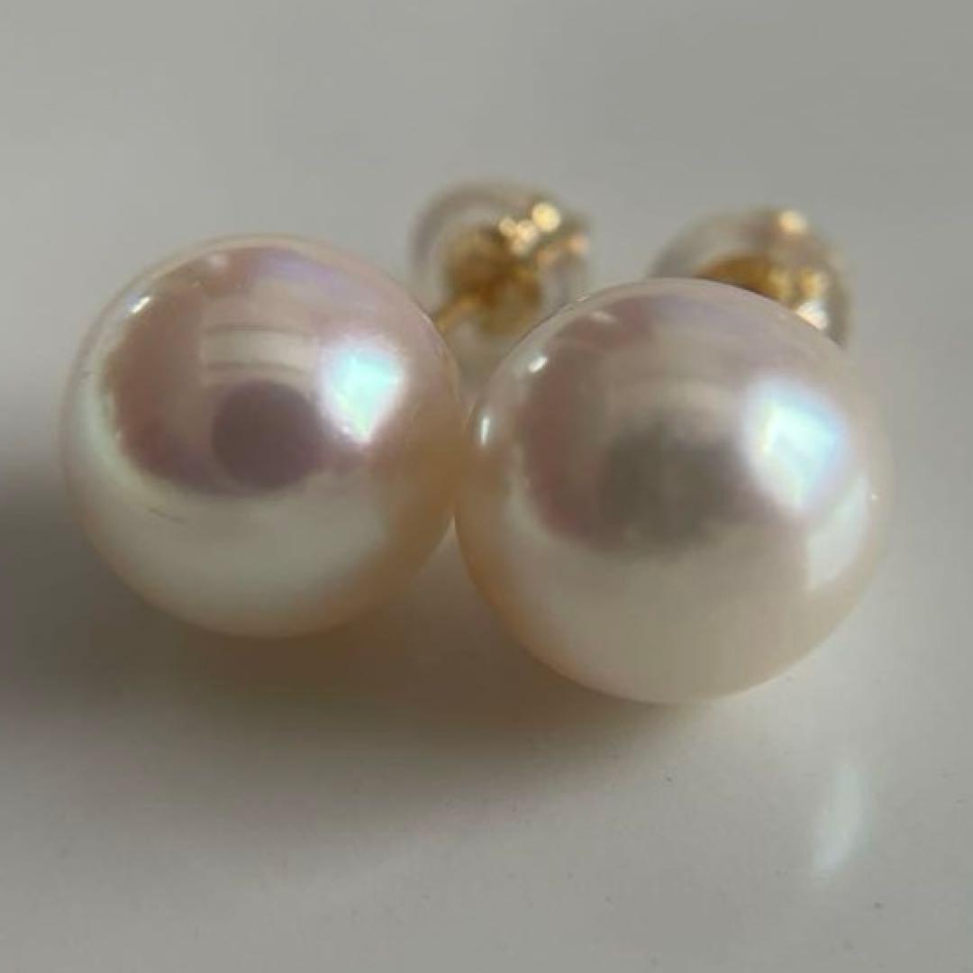 上質 宇和島産 あこや本真珠 越物 パール ピアス K18製 イエローゴールド