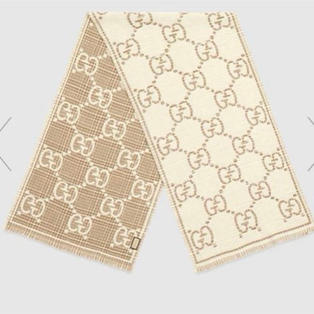 【正規・未使用品】GUCCI GGウールジャカードスカーフ アイボリー・ベージュ