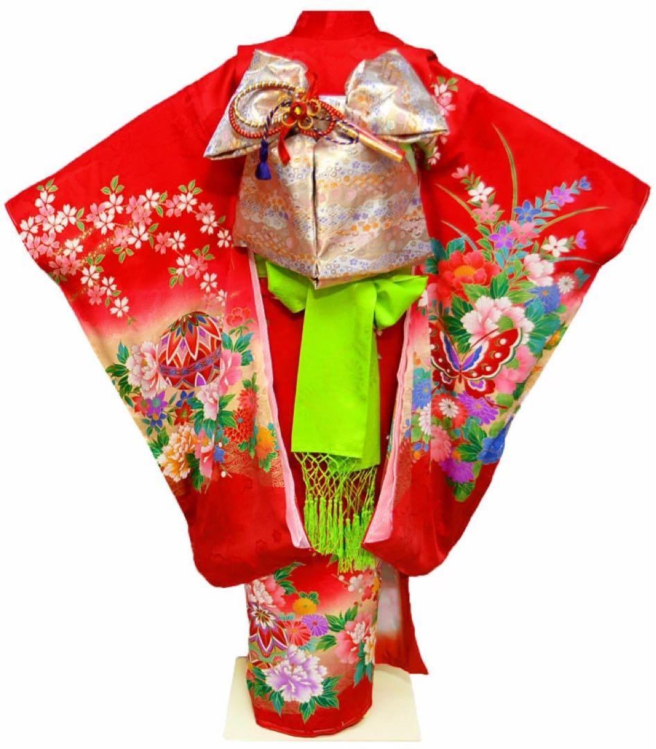 1点限り　在庫処分特価　七五三 着物 7歳 女の子 正絹着物フルセット 赤