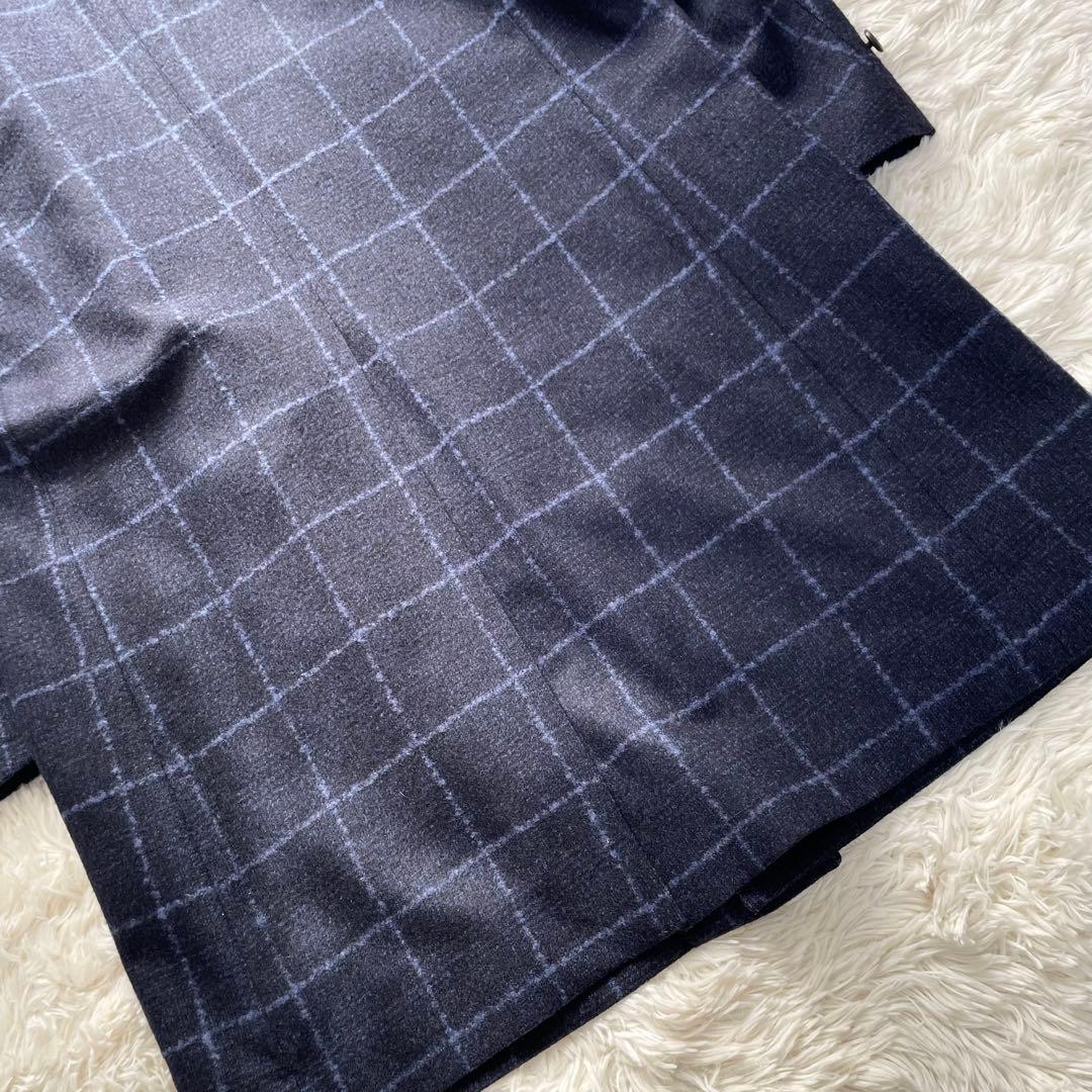 未使用級✨テイジン×ANGELICO生地 コート チェック 近年モデル 紺 L