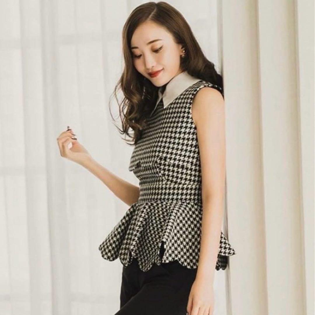 sheller シェリエ ペプラムトップス 千鳥柄 ブランド 品 通販