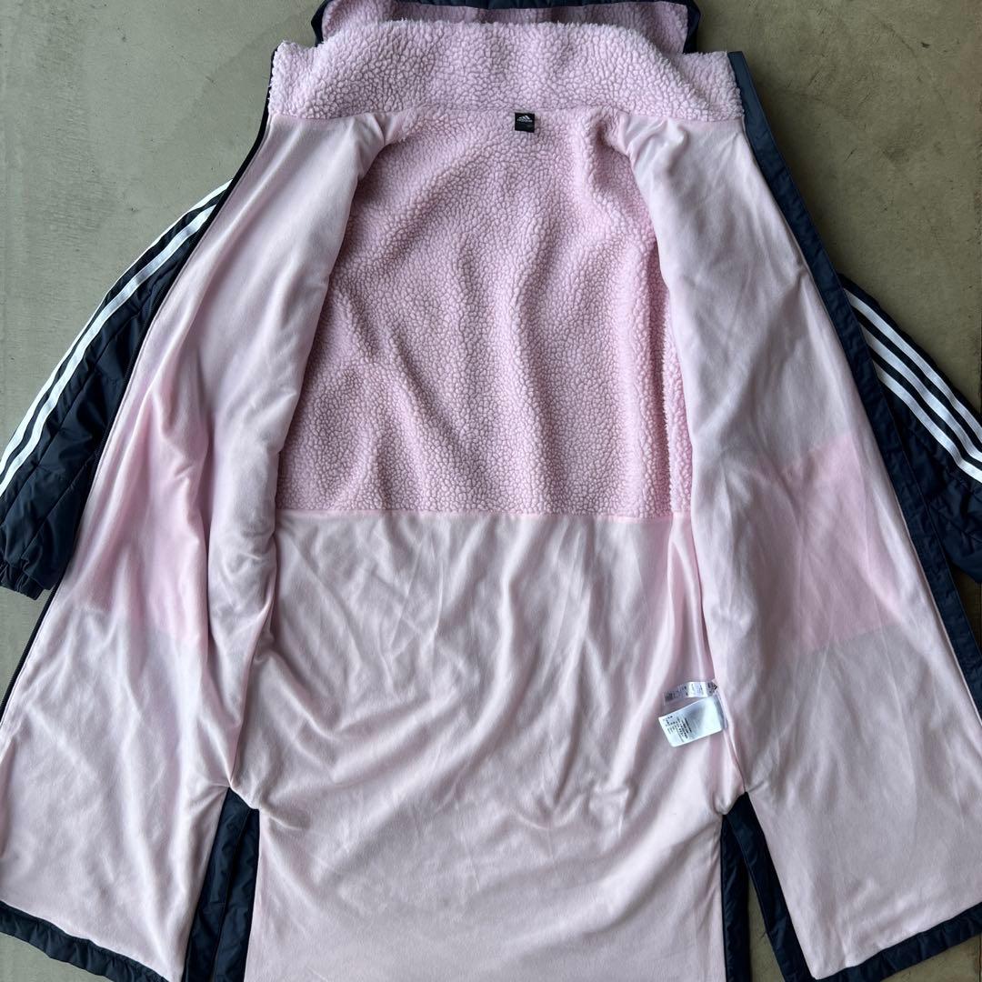 【adidas】アディダス　160　ベンチコート　ネイビー　ピンク　サッカー