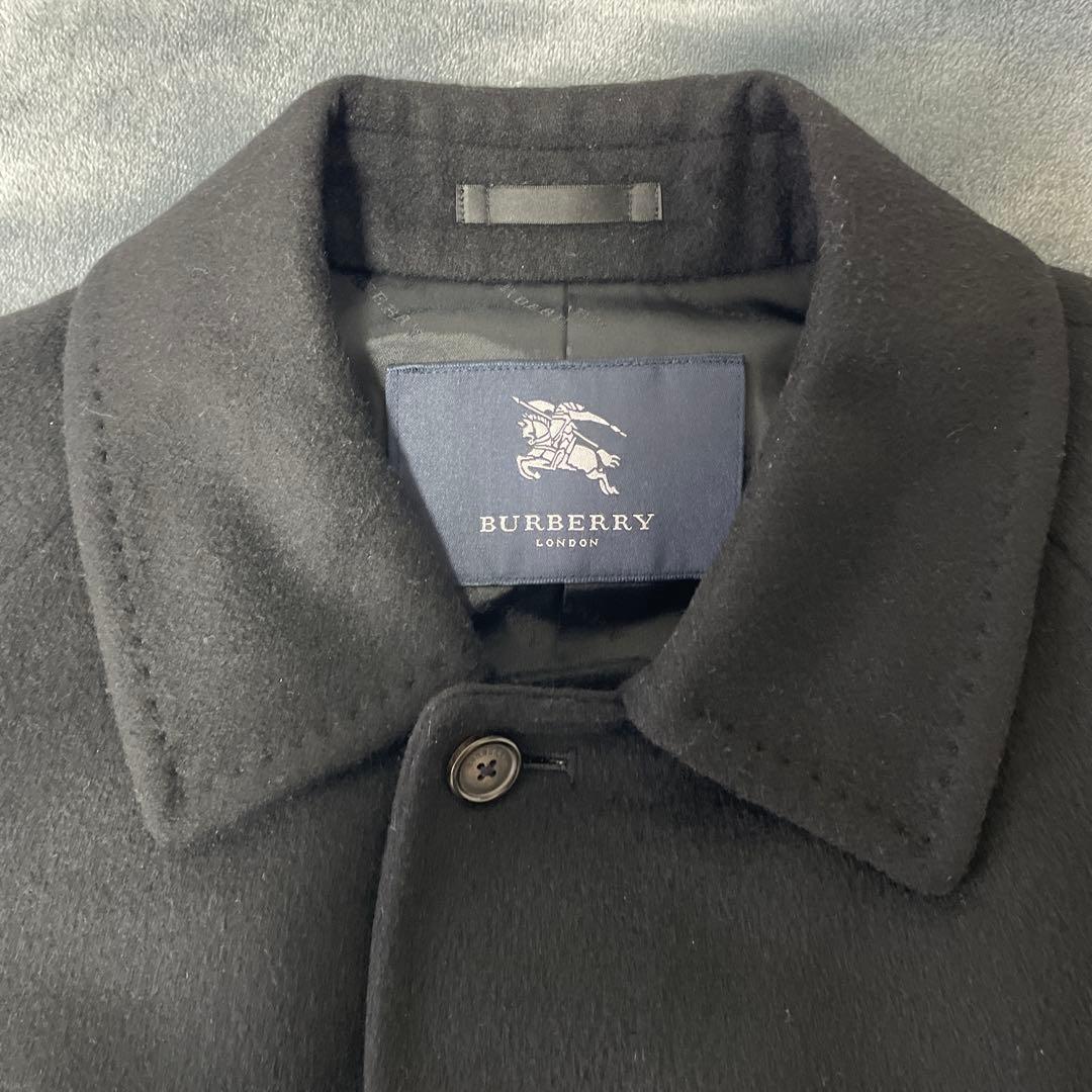 極美品　バーバリーロンドン　ステンカラーコート　カシミヤ　シルク　比翼　黒　L