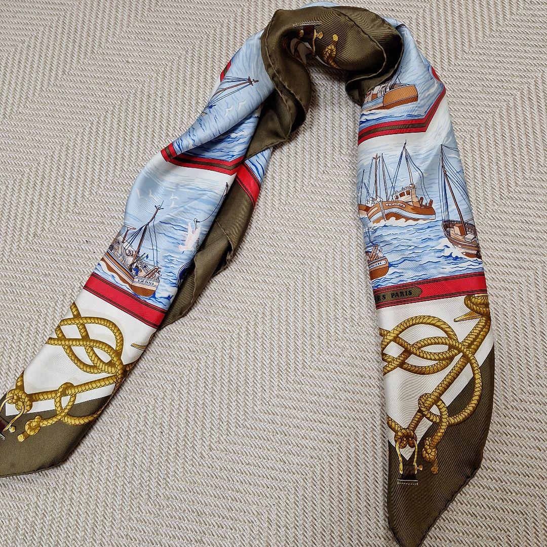 HERMESカレ.大判スカーフヨット海柄