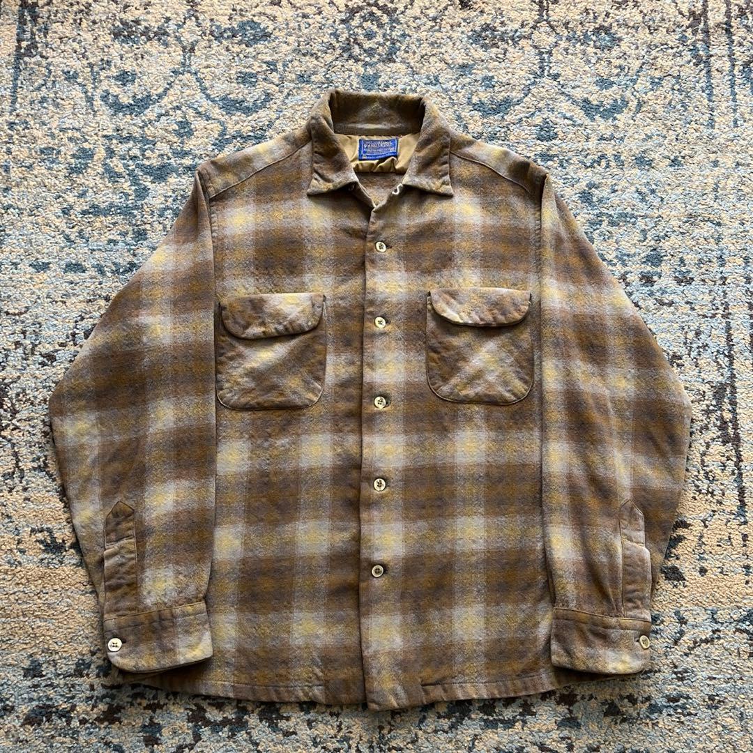 60s ペンドルトン ボード シャツ ウール シャドー オンブレ 50s 70s