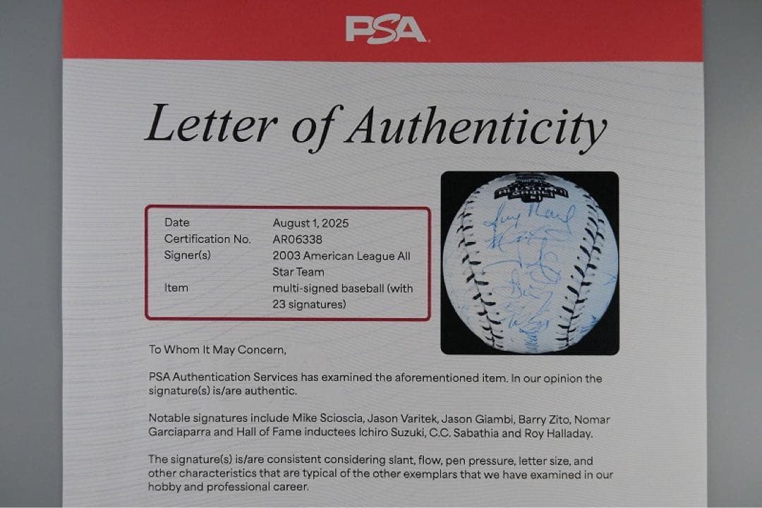 イチロー他22名 03年オールスターチーム 直筆サインボール（PSA）/大谷翔平