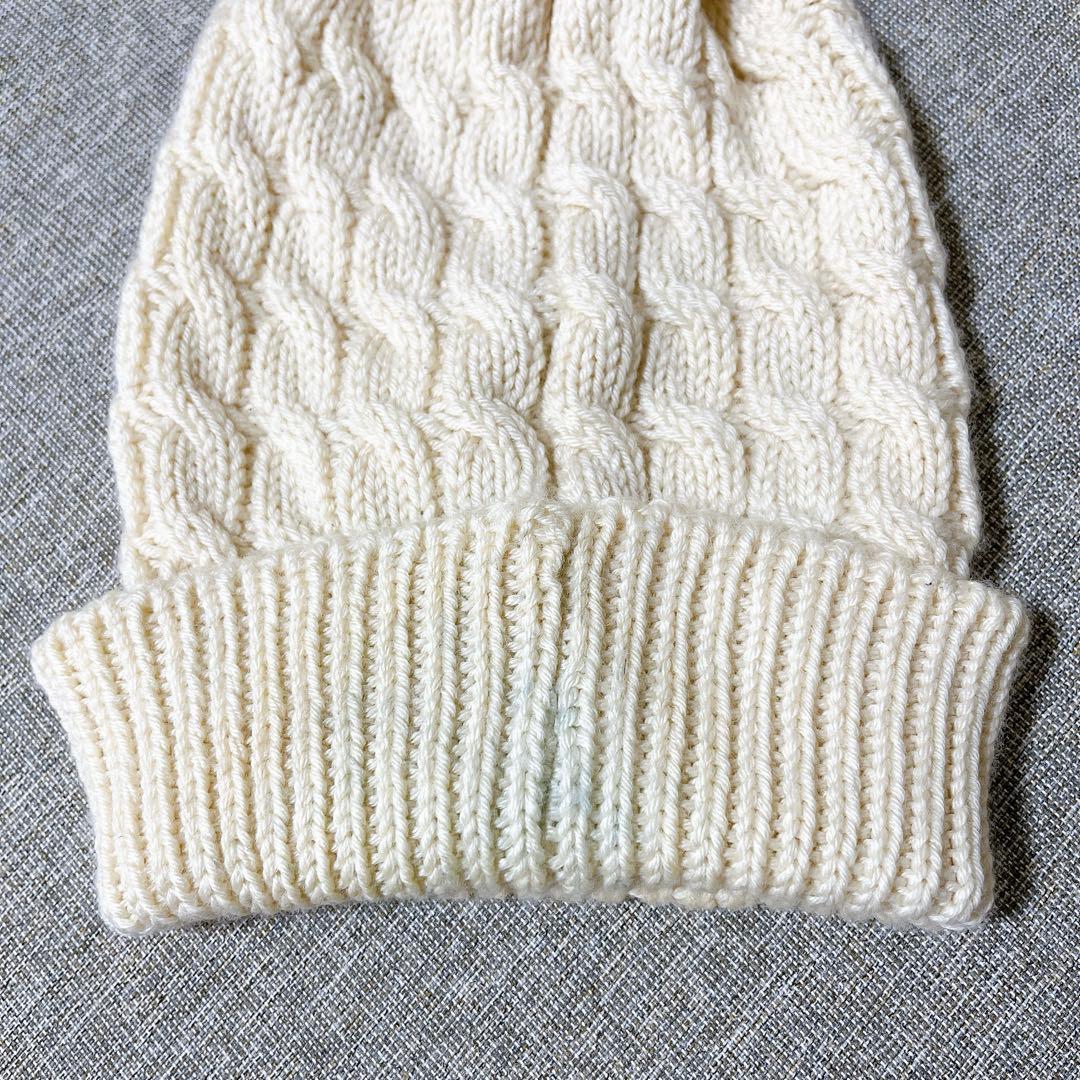 【訳あり】モンクレール ケーブル編み ニット帽 アイボリー