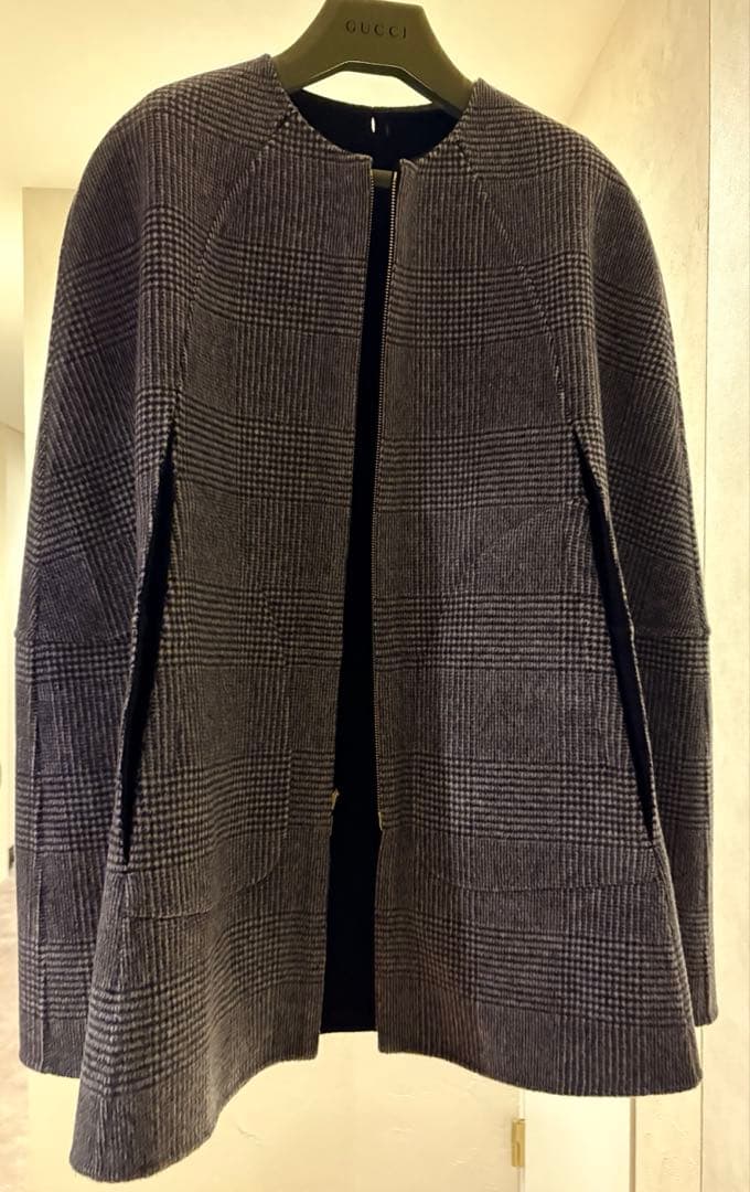 DRAWERドゥロワーリバーシブルポンチョコートジャケットネイビーブラミンク