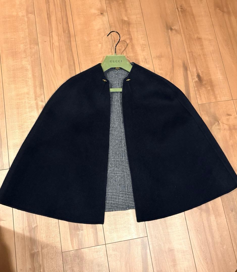 DRAWERドゥロワーリバーシブルポンチョコートジャケットネイビーブラミンク