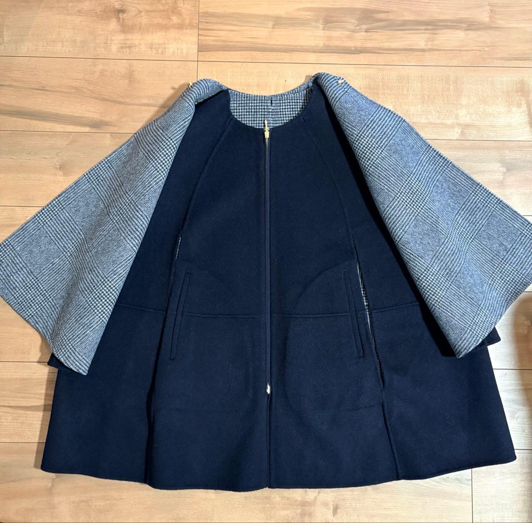 DRAWERドゥロワーリバーシブルポンチョコートジャケットネイビーブラミンク