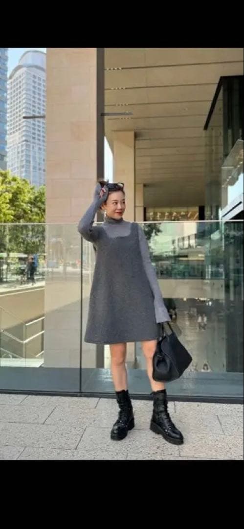 pois ポワ　スクエアプードルワンピース　グレー　Sサイズ