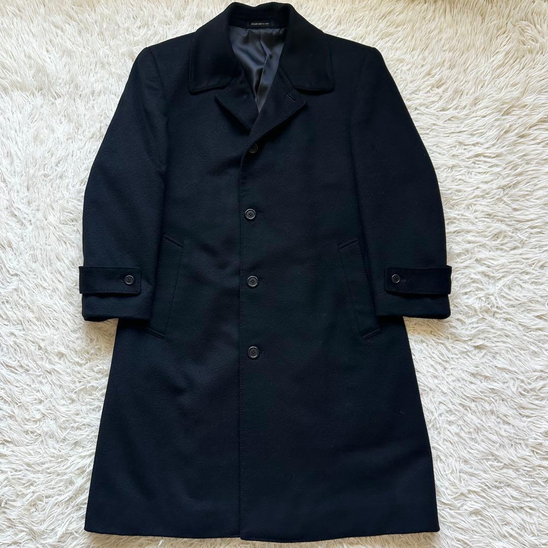 美品✨カシミヤ100%　イタリア製生地　ステンカラーコート　ロング　黒　ブラック