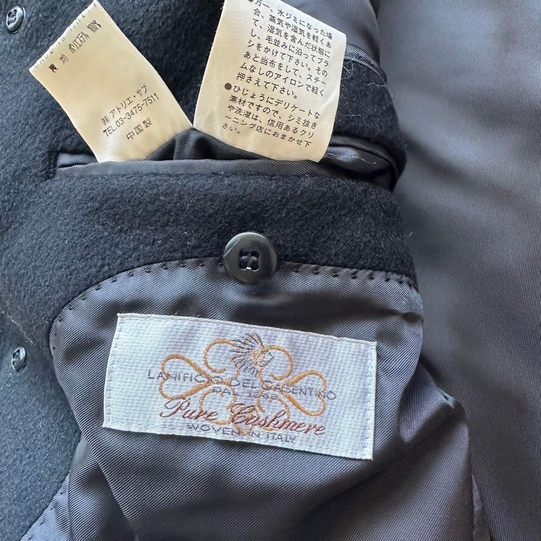 美品✨カシミヤ100%　イタリア製生地　ステンカラーコート　ロング　黒　ブラック