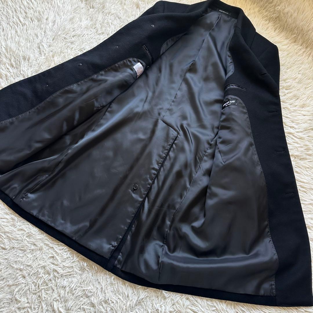 美品✨カシミヤ100%　イタリア製生地　ステンカラーコート　ロング　黒　ブラック